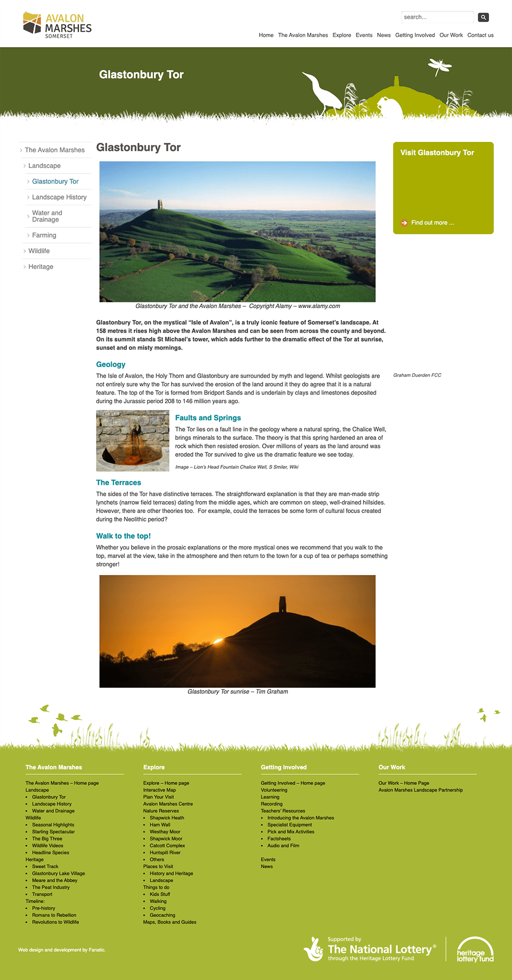 Screenshot of Avalon Marshes Glastonbury Tor Page