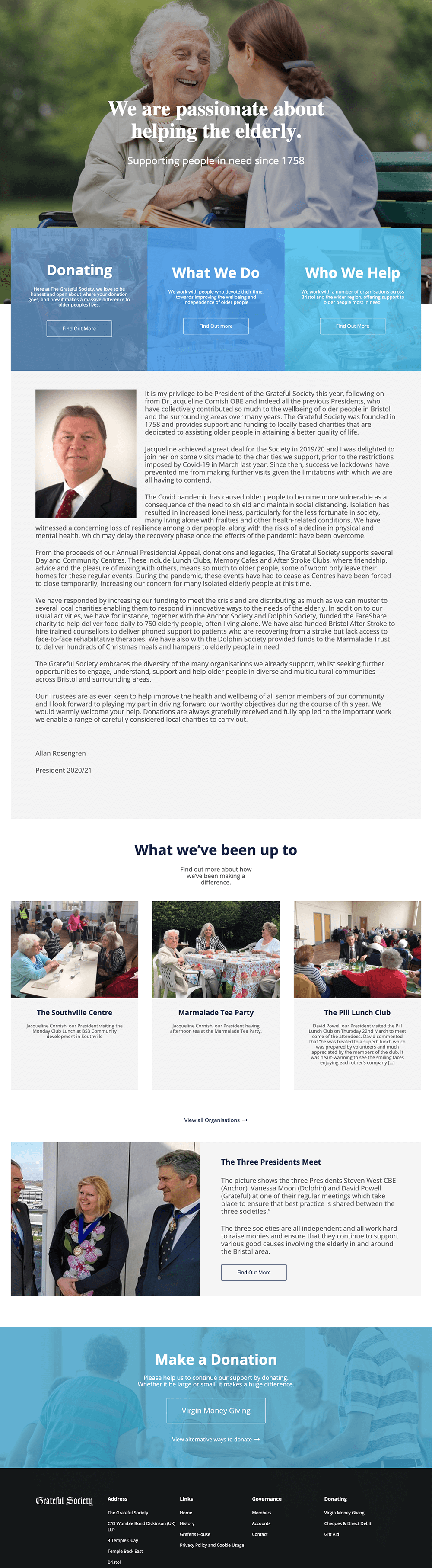 Screenshot of Grateful Society home page