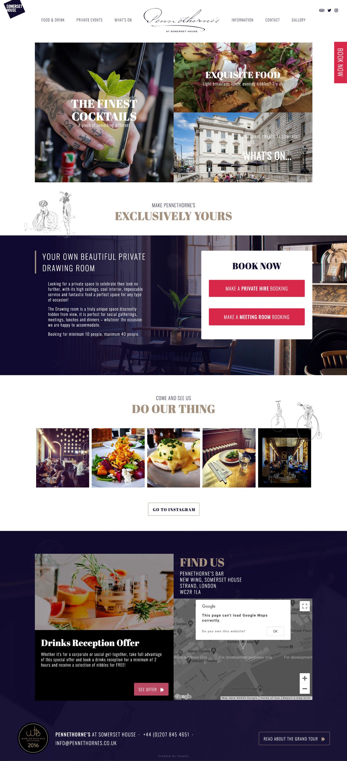 Screenshot of Pennethorne's at Somerset House homepage