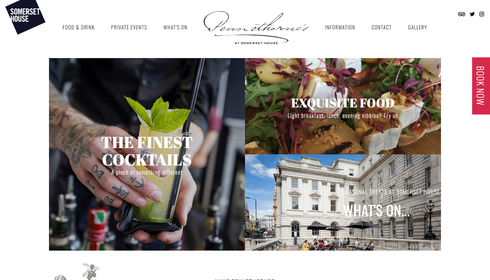 Screenshot of Pennethorne's at Somerset House homepage