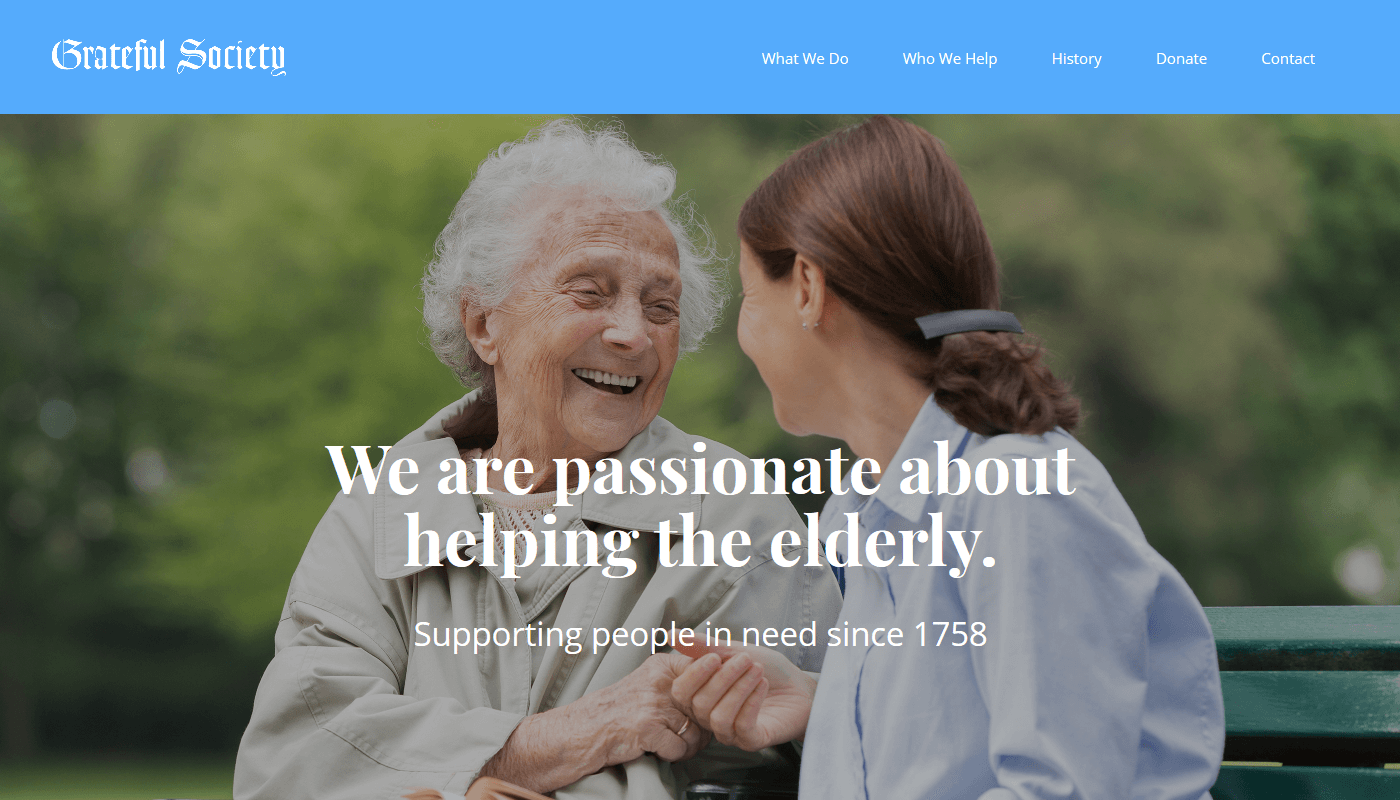 Screenshot of grateful society Homepage