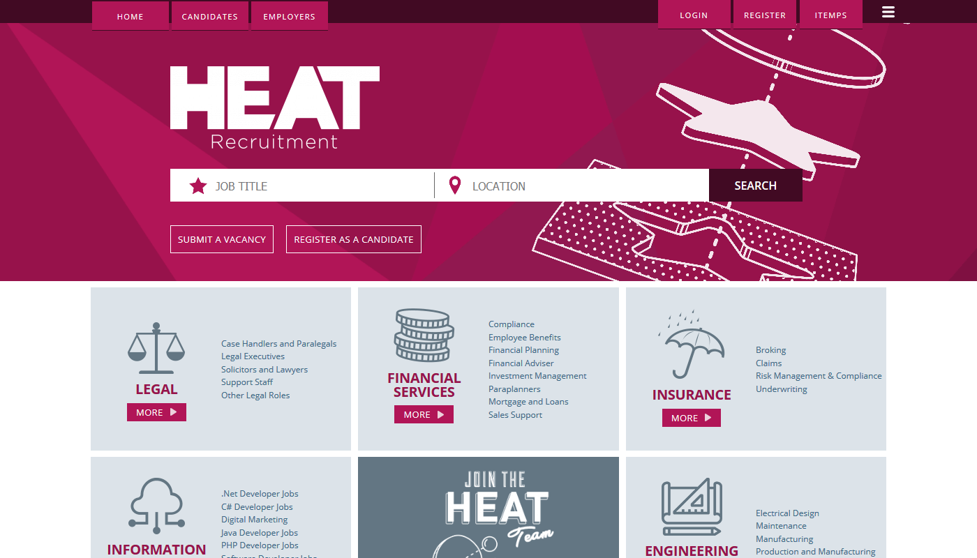 Screenshot of heat recruitment Homepage