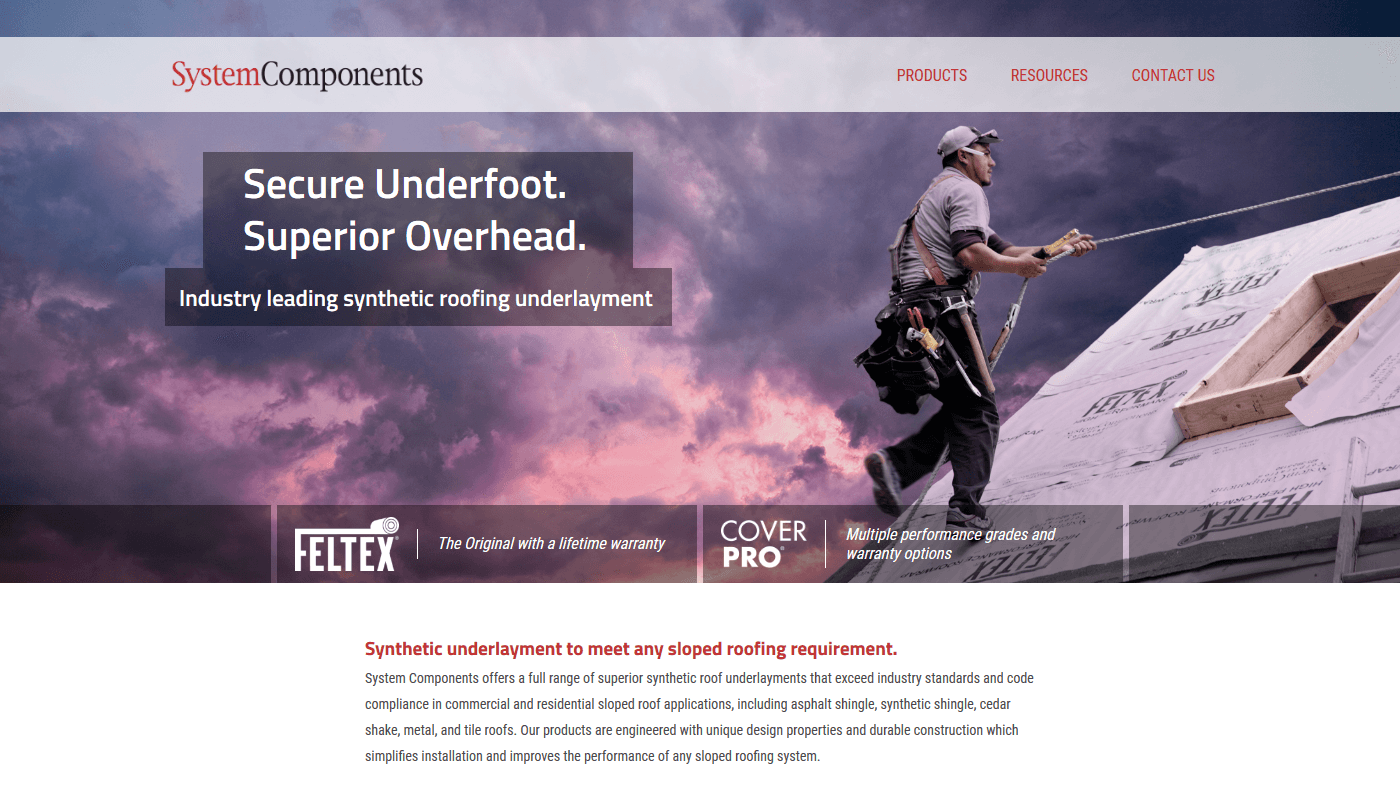 Screenshot of systems components Homepage