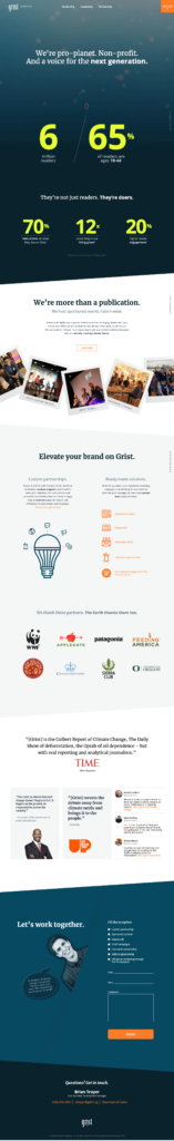 Screenshot of Grist advertisers landing page