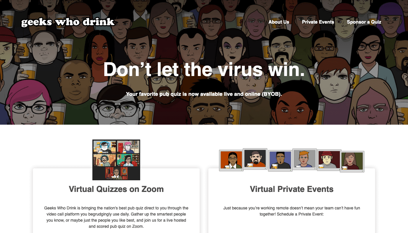 Screenshot of Geeks Who Drink Landing Page