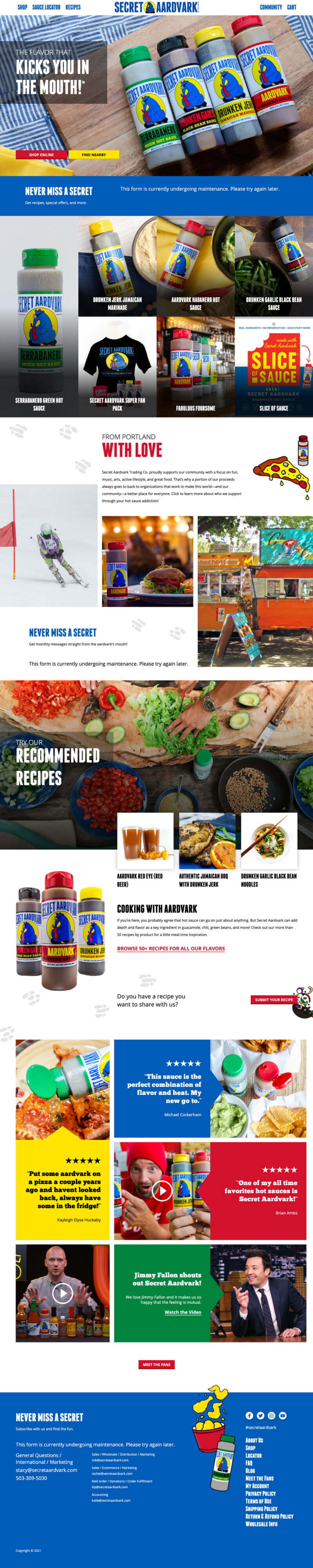 preview of secret aardvark home page