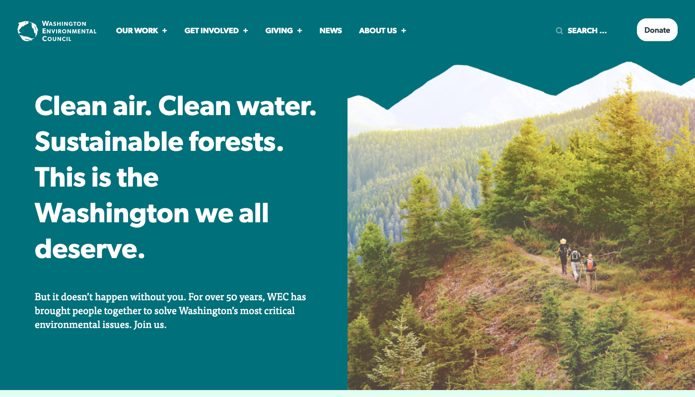 Screenshot of Washington Environmental Council Homepage