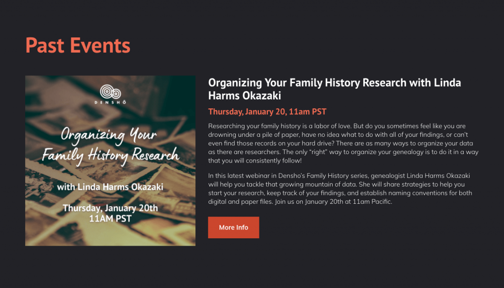 Preview image of Densho events calendar with sample event